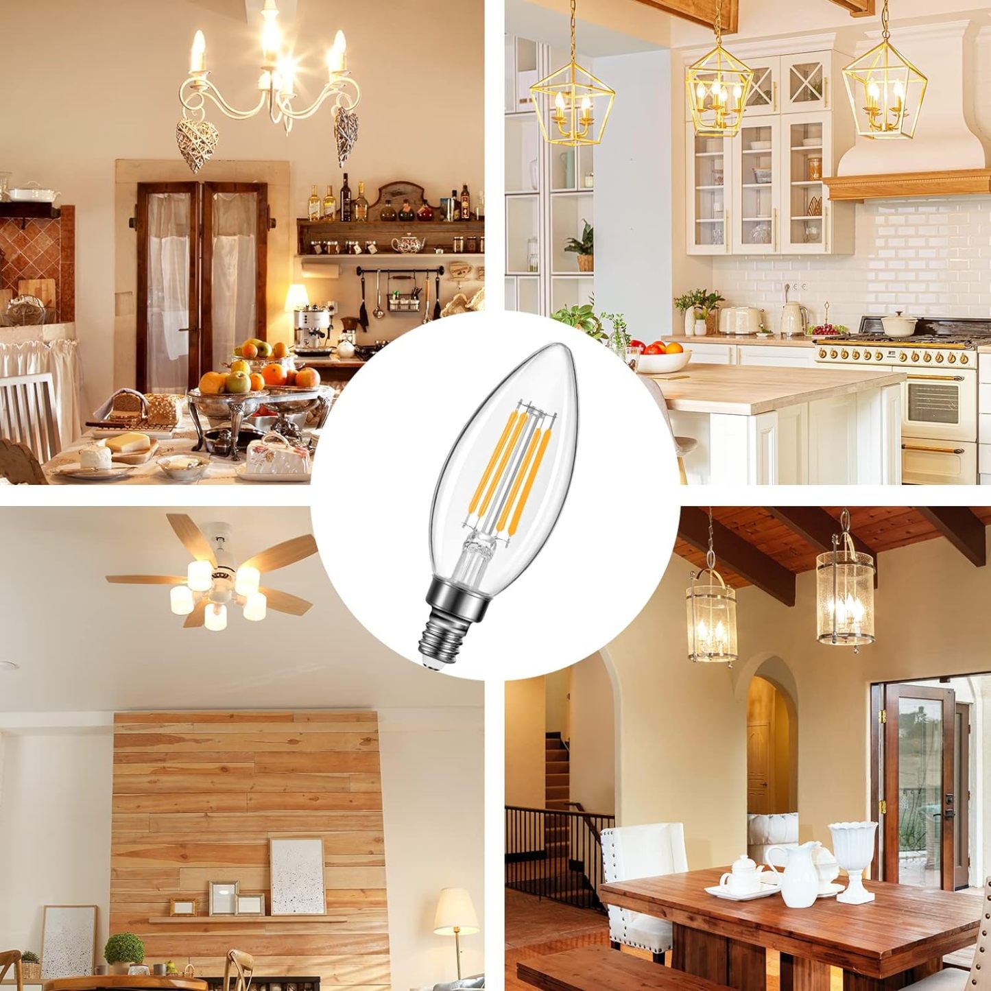 E12 Candelabra LED Light Bulbs 60W Equivalent, B11 Dimmable Chandelier Light Bulbs, 4.5W Clear Glass Vintage Edison Filament Candle Bulbs 6 Packs