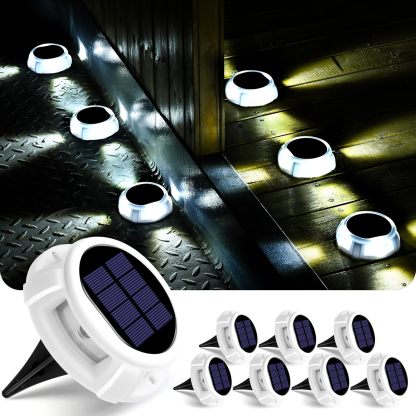 Solar Deck Lights Outdoor 8 Pack, Solar Driveway Lights, Dock Lights Solar Powered Waterproof LED Lights for Steps, Garden, Ground, Stair, Patio, Pathway, Landscape(Cold White)