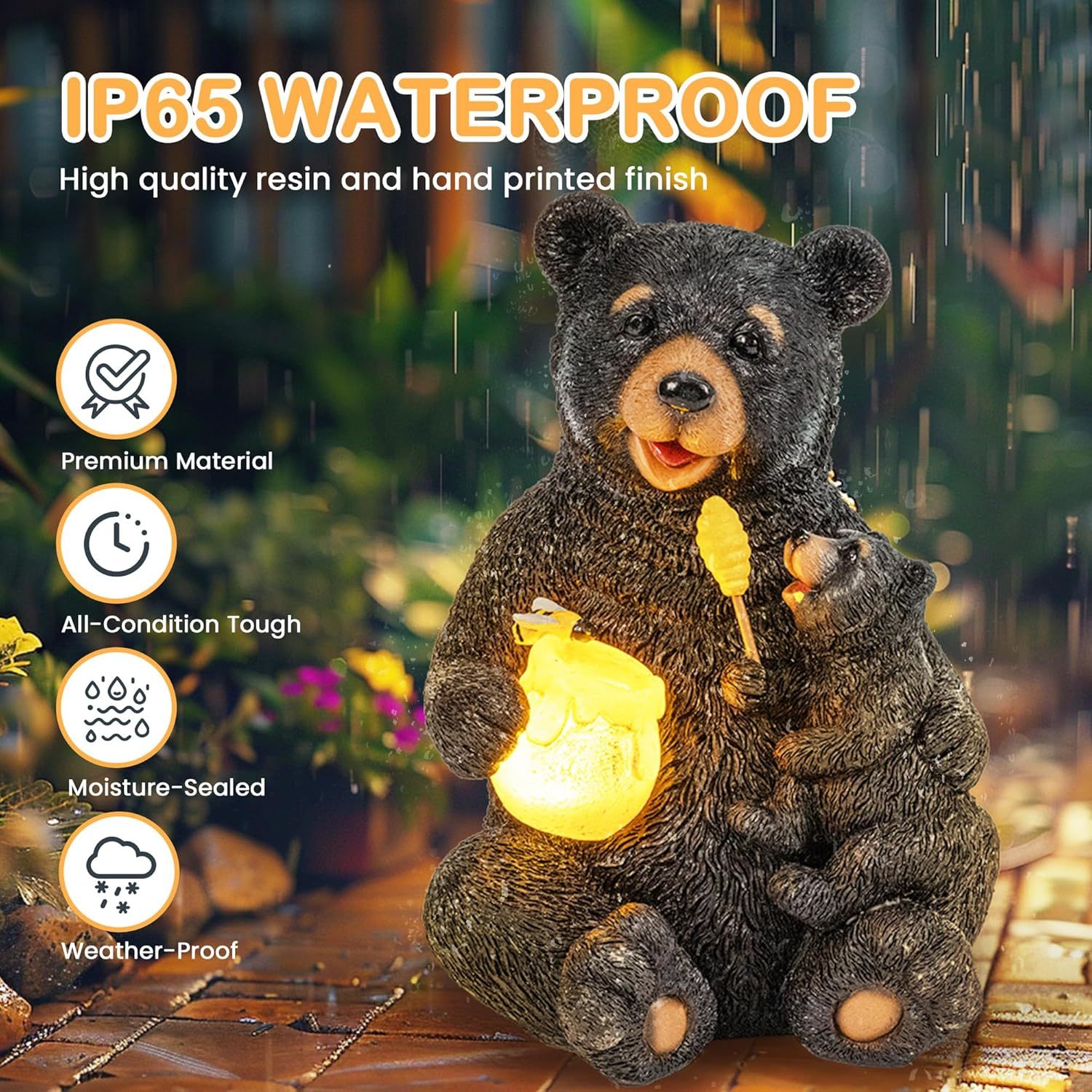 Solar Garden Statues Loving Bear Figurine Lights for Outside, Yard Decorations Outdoor, Garden Decor Unique Birthday Housewarming Gifts