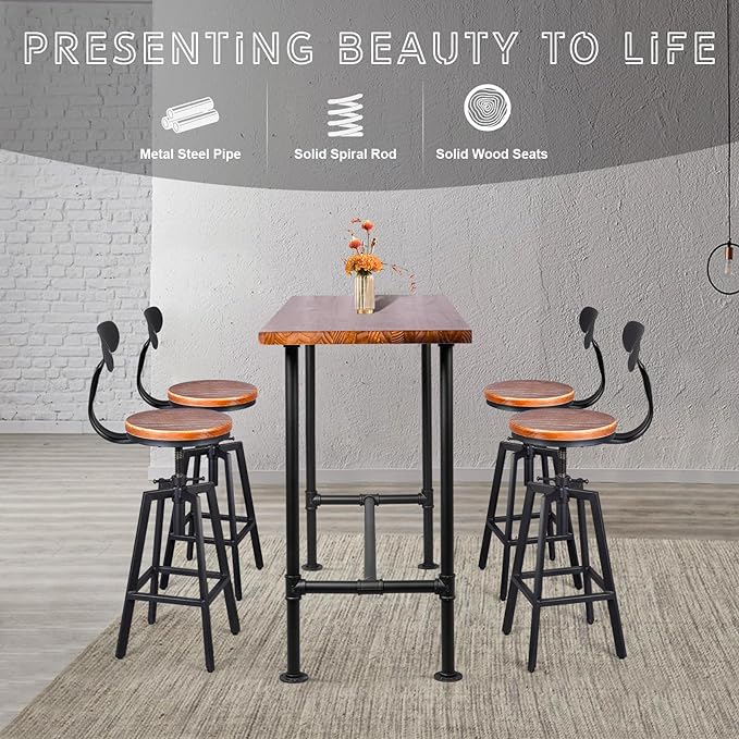 Industrial 41.3inch Height Bar Table Vintage Pipe Design Bistro Table
