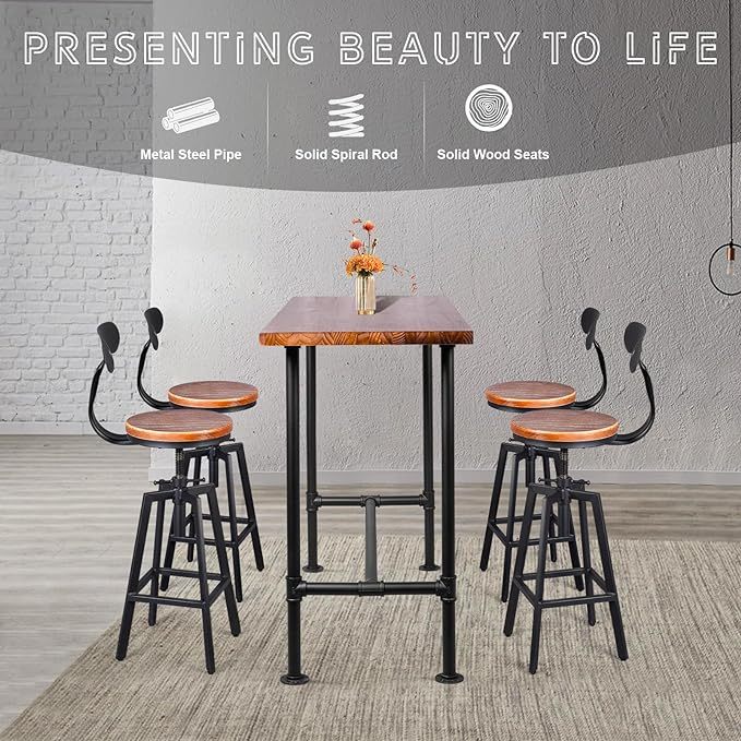 Industrial 41.3inch Height Bar Table Vintage Pipe Design Bistro Table