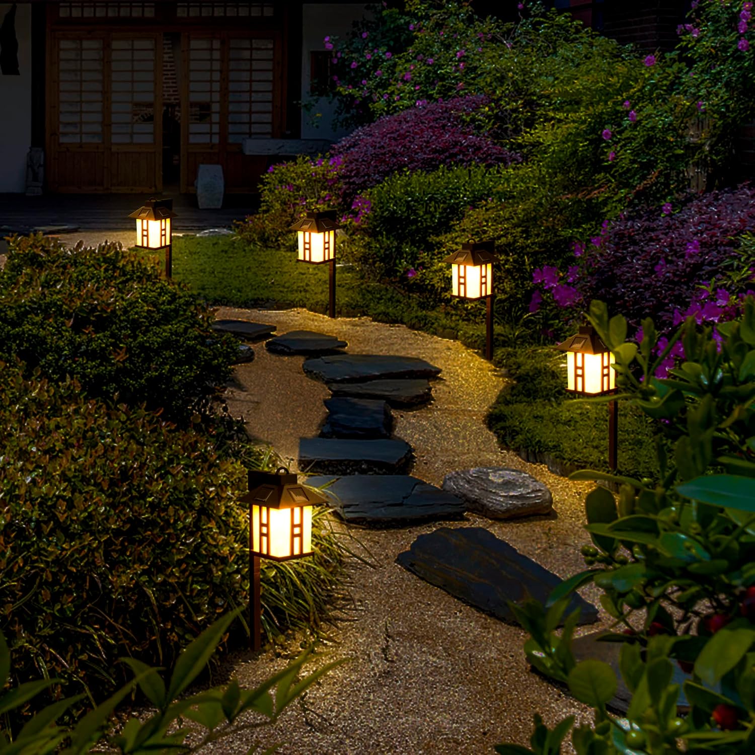 Japanese Decor Lights, Solar Pathway Lights, Solar Lights for Outside/Lawn/Patio/Yard/Pathway/Walkway/Driveway Decoration 4 Pack