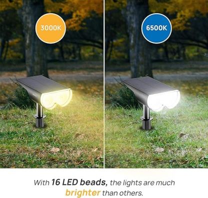 Solar Outdoor Lights, Solar Spot Lights Outdoor Waterproof IP67, Daylight & Warm White Auto On/Off Solar Landscape Spotlights