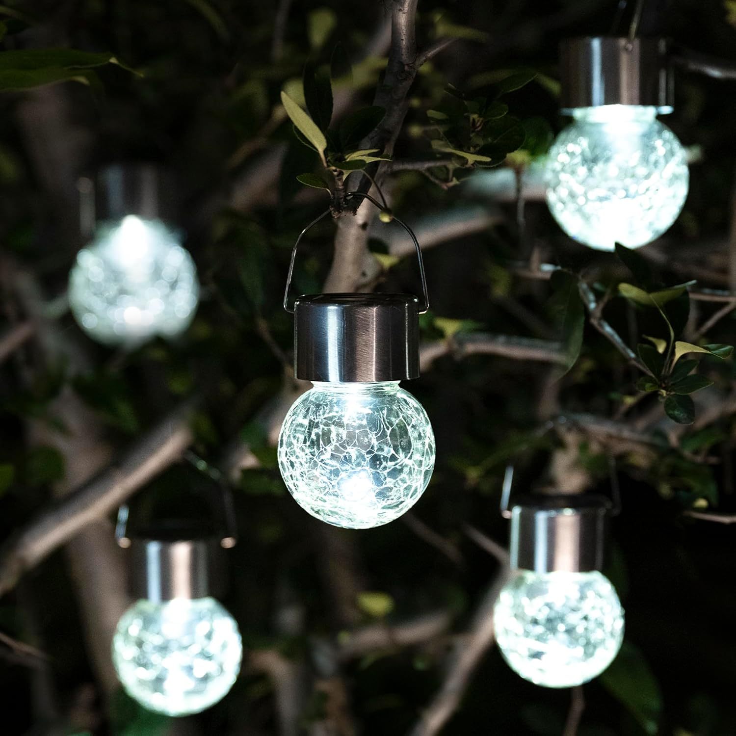 12 Pack Solar Outdoor Lights, Solar Hanging Lights for Christmas Decoration-Cracked Glass Solar Lights Outdoor Waterproof for Garden, Yard, Fence, Tree(Cold White)