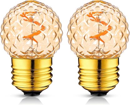 E26 Low Watt LED Amber Light Bulbs 10Watt, 1W Mini Globe Edison Small Light Bulbs,2200K Warm White Decorative Nightlight Bulbs for Indoor or Outdoor,Glass,80Lumens,2Pcs