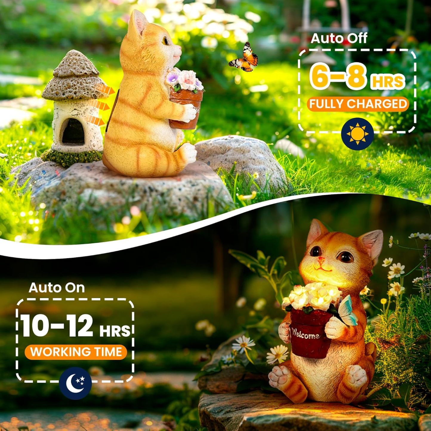 Solar Garden Statues Cute Cat Figurine Lights for Outside, Garden Decor Yard Decorations Outdoor