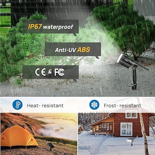 Solar Outdoor Lights, Solar Spot Lights Outdoor Waterproof IP67, Daylight & Warm White Auto On/Off Solar Landscape Spotlights