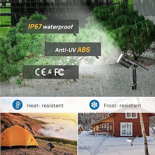 Solar Outdoor Lights, Solar Spot Lights Outdoor Waterproof IP67, Daylight & Warm White Auto On/Off Solar Landscape Spotlights