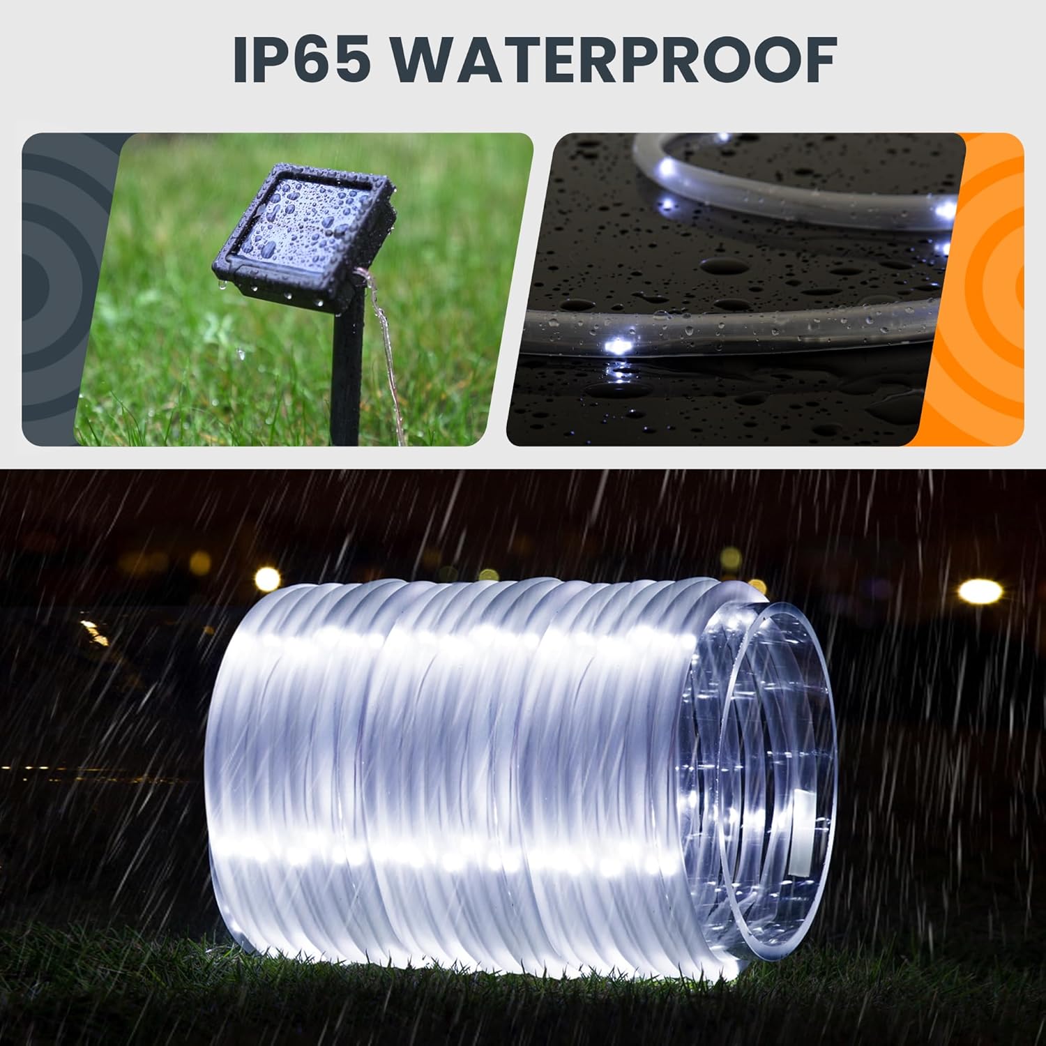 2 Pack Solar Rope Lights, Each with 100 LEDs 35.7 FT 8 Modes, Solar Rope Lights Outdoor Waterproof, Solar String Rope Lights for Outdoor Balcony Fence Patio Backyard Camping (Cool White)