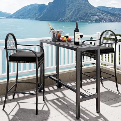 Outdoor Bar Table, 39" Narrow Bar Table, Durable Bar Height Table for Balcony, Patio, Garden, Yard, Poolside, Silver