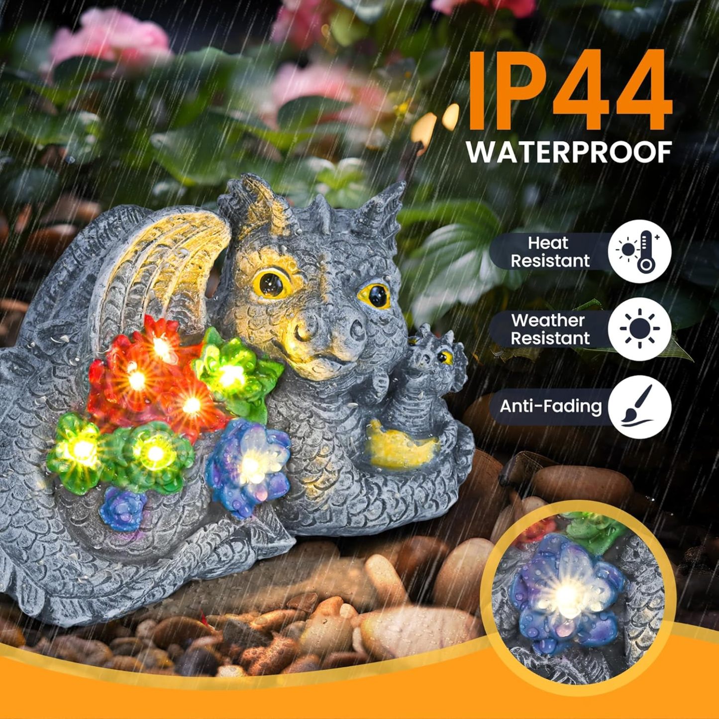 Solar Garden Statues Dragon Statue Figurine Lights for Outside, Garden Decor Yard Decorations Outdoor