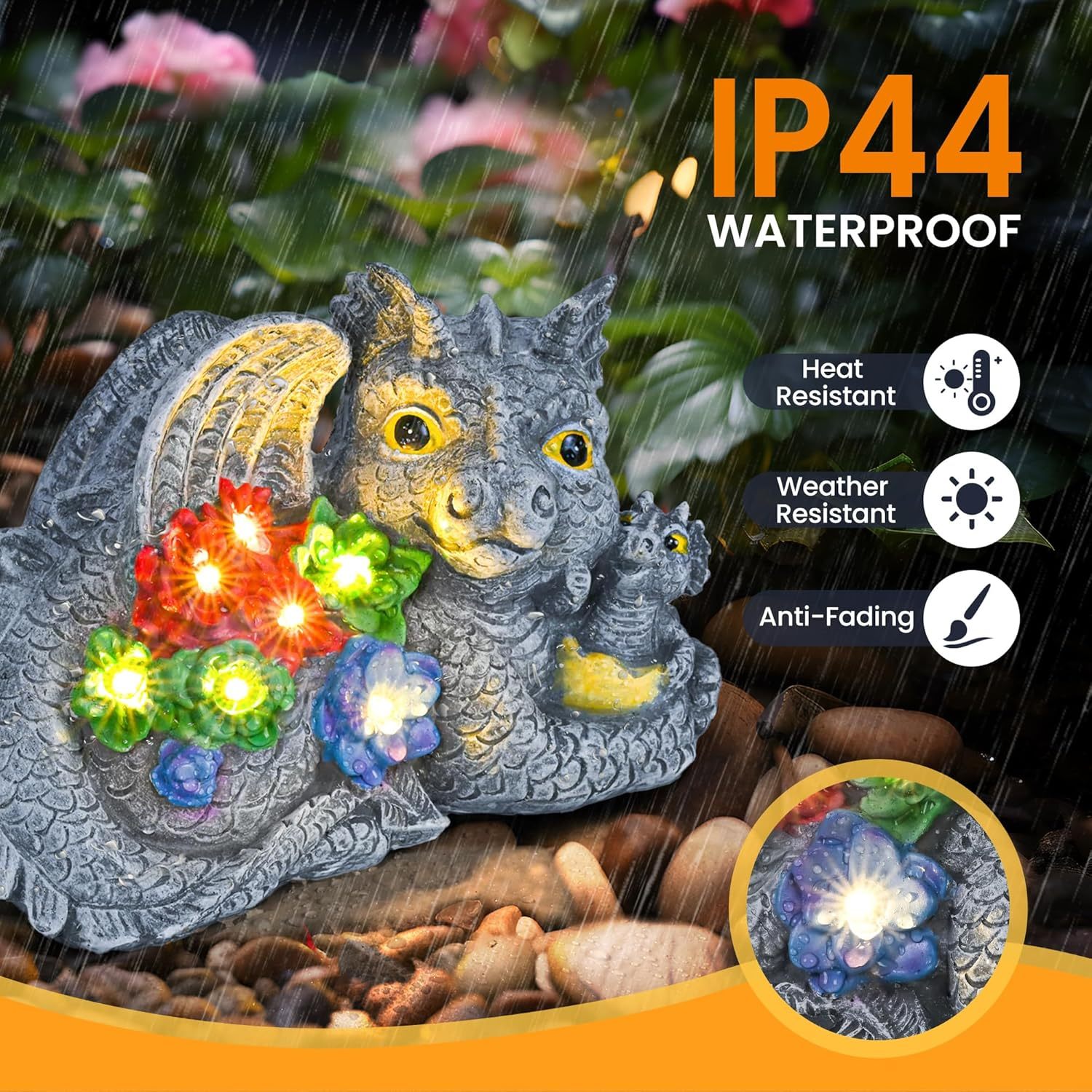 Solar Garden Statues Dragon Statue Figurine Lights for Outside, Garden Decor Yard Decorations Outdoor