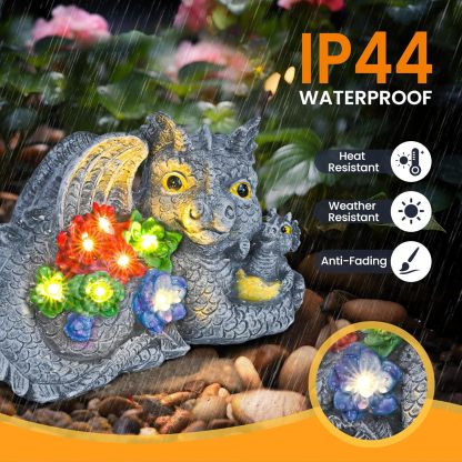 Solar Garden Statues Dragon Statue Figurine Lights for Outside, Garden Decor Yard Decorations Outdoor