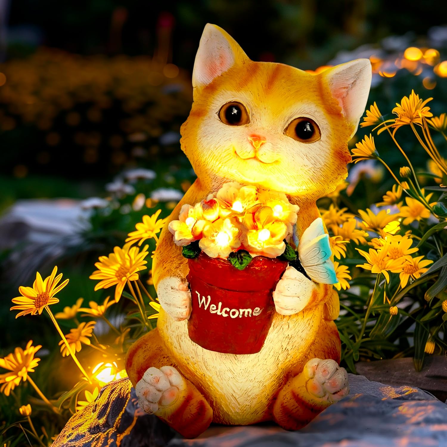 Solar Garden Statues Cute Cat Figurine Lights for Outside, Garden Decor Yard Decorations Outdoor