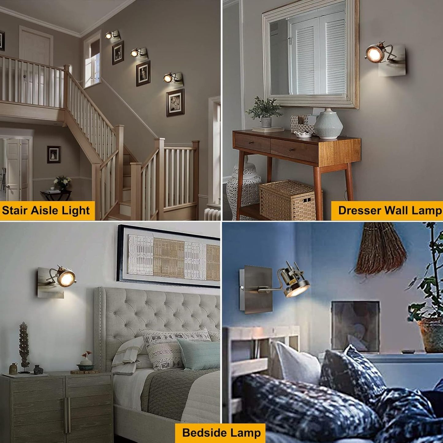 Led Ceiling Spotlight, Adjustable Wall Mount Lamp, Plug-in Track Light Kit Lighting for Bedside, Headboard Picture