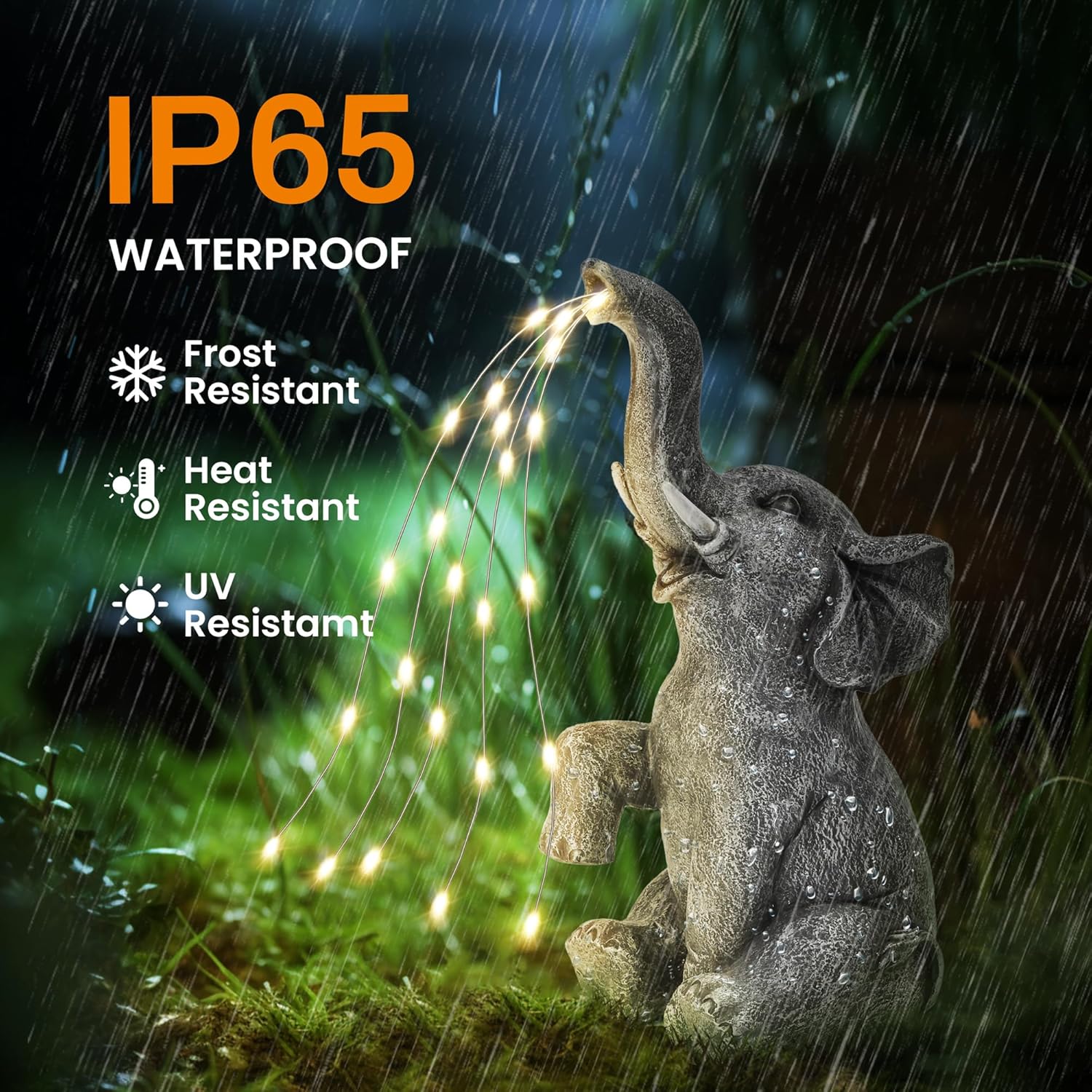 Elephant Statue Solar Garden Decor, Birthday Gifts for Women, Gifts for Mom Grandma Senior Eleder, Outdoor Elephant Decor Ornament for Balcony