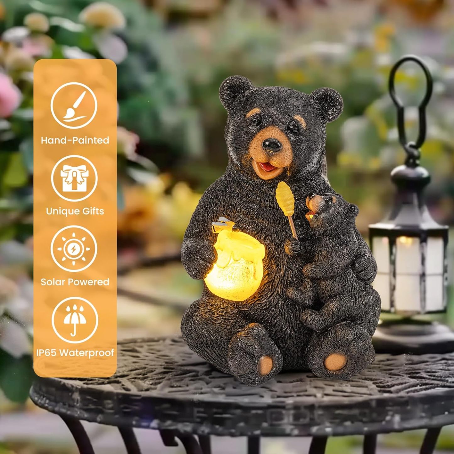 Solar Garden Statues Loving Bear Figurine Lights for Outside, Yard Decorations Outdoor, Garden Decor Unique Birthday Housewarming Gifts