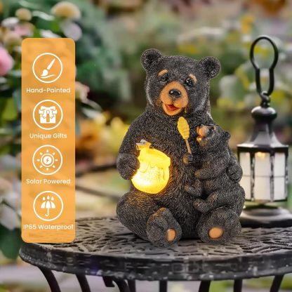 Solar Garden Statues Loving Bear Figurine Lights for Outside, Yard Decorations Outdoor, Garden Decor Unique Birthday Housewarming Gifts