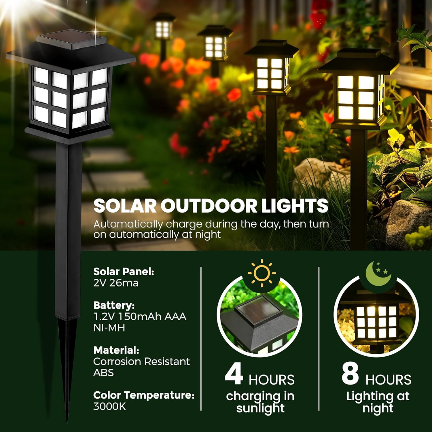 Solar Outdoor Lights,12 Pack LED Solar Lights Outdoor Waterproof, Solar Walkway Lights Maintain 10 Hours of Lighting for Your Garden