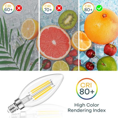 E12 Candelabra LED Light Bulbs 60W Equivalent, B11 Dimmable Chandelier Light Bulbs, 6 Packs