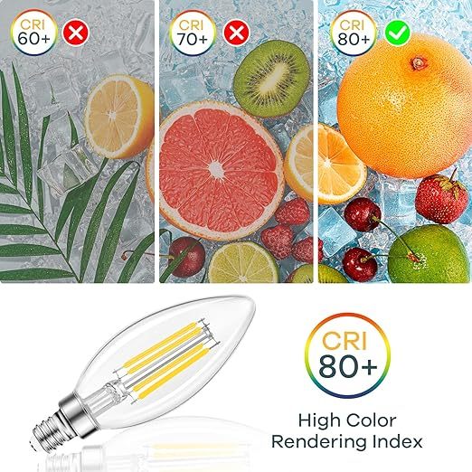 E12 Candelabra LED Light Bulbs 60W Equivalent, B11 Dimmable Chandelier Light Bulbs, 4.5W Clear Glass Vintage Edison Filament Candle Bulbs 6 Packs