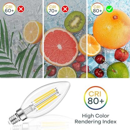 E12 Candelabra LED Light Bulbs 60W Equivalent, B11 Dimmable Chandelier Light Bulbs, 4.5W Clear Glass Vintage Edison Filament Candle Bulbs 6 Packs