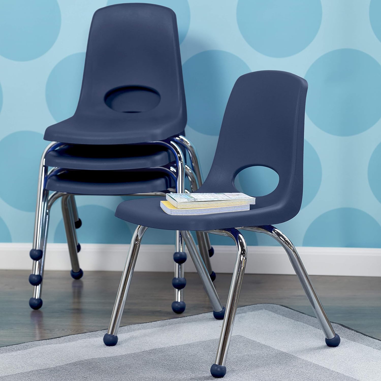 School Stack Chair, Stacking Student Seat with Chromed Steel Legs and Ball Glides