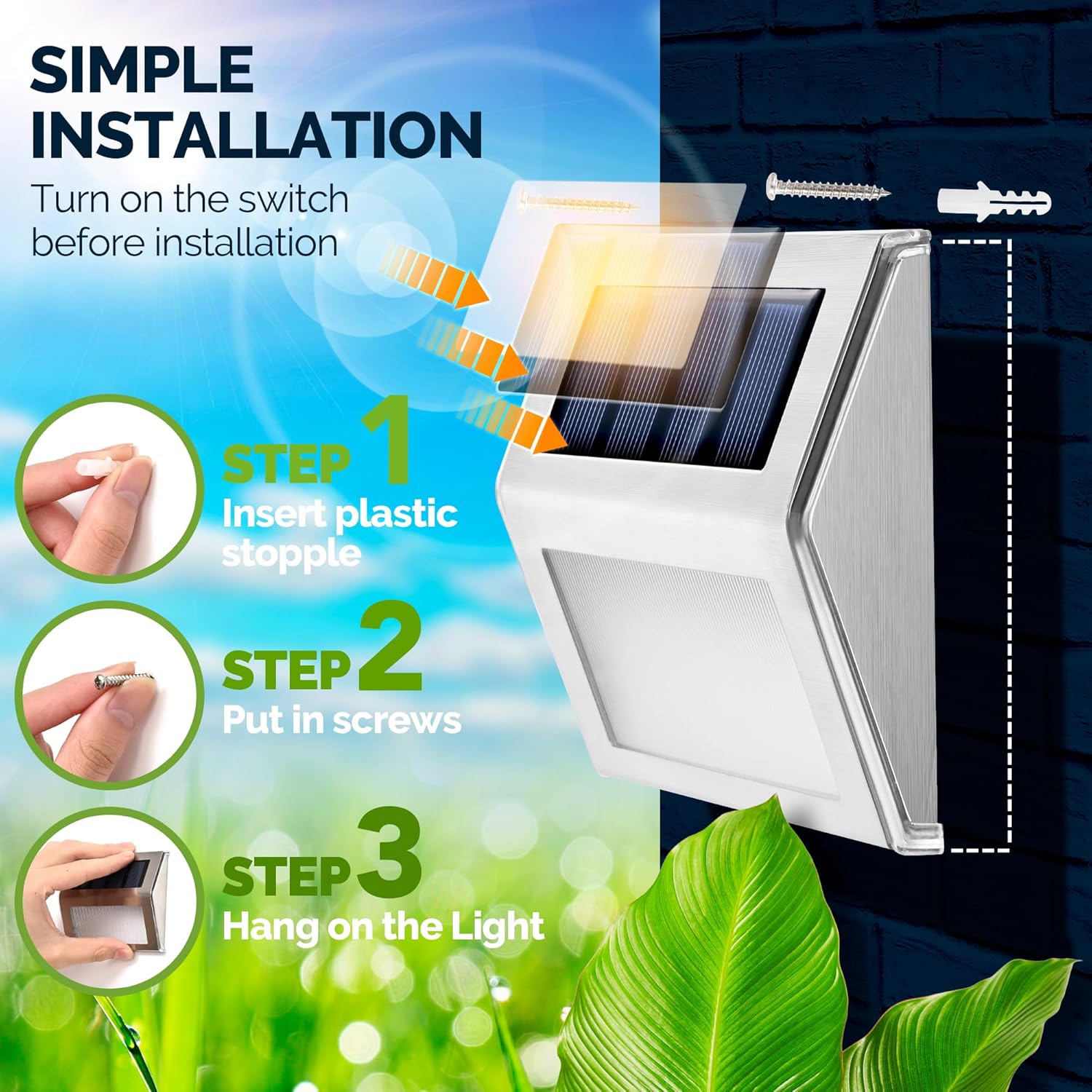 12 Pack Solar Fence Lights Outdoor, Solar Deck Lights Outdoor Waterproof, LED Step Lighting Stainless Steel Waterproof Solar Powered Lights for Step、Stairs、Pathway、Walkway、Garden(Cold White)