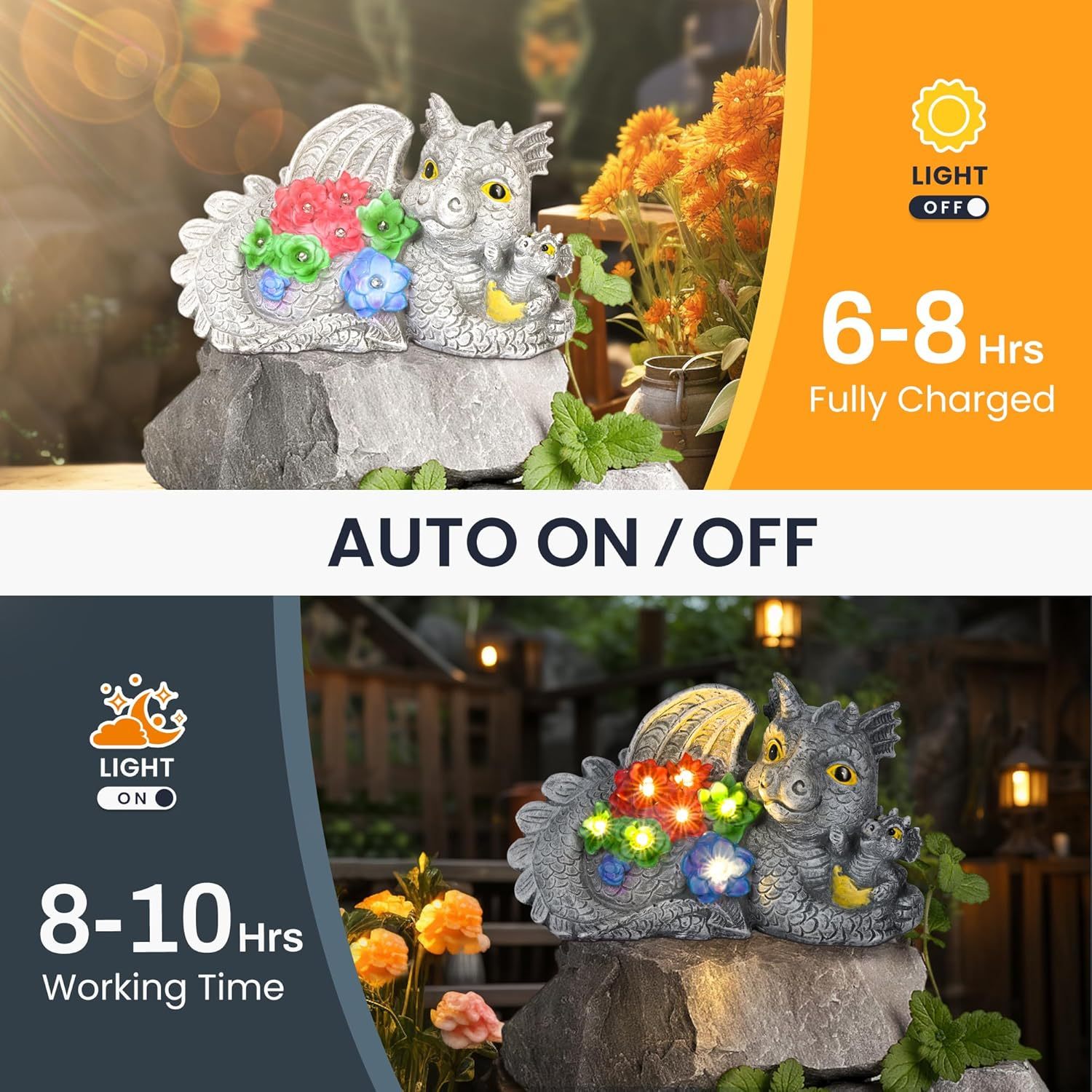 Solar Garden Statues Dragon Statue Figurine Lights for Outside, Garden Decor Yard Decorations Outdoor