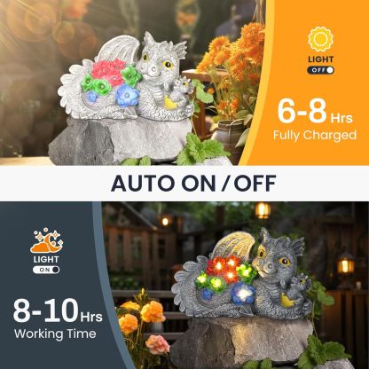 Solar Garden Statues Dragon Statue Figurine Lights for Outside, Garden Decor Yard Decorations Outdoor