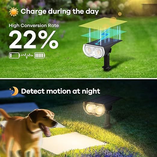 Solar Outdoor Lights, Motion Sensor Solar Spot Lights Outdoor, 3 Modes IP67 Waterproof 2 PACK
