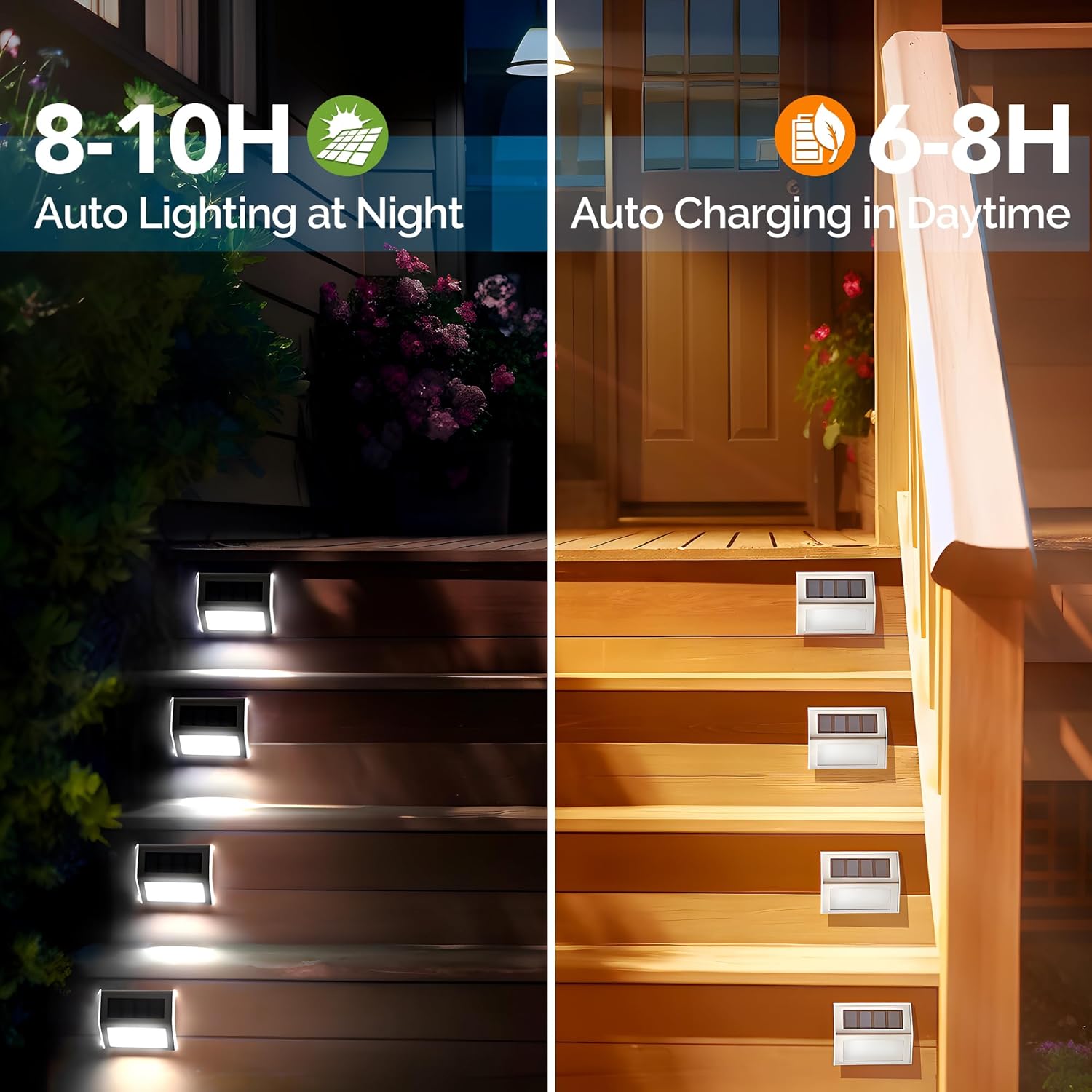 12 Pack Solar Fence Lights Outdoor, Solar Deck Lights Outdoor Waterproof, LED Step Lighting Stainless Steel Waterproof Solar Powered Lights for Step、Stairs、Pathway、Walkway、Garden(Cold White)