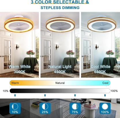 Ceiling Fan Mount for Bedroom: 20 Inch Wooden Bladeless Ceiling Fan with Light and Remote for Living Room Kitche - Modern Enclosed Led Fandelier with App Reversible 6 Wind Speed Dimmable