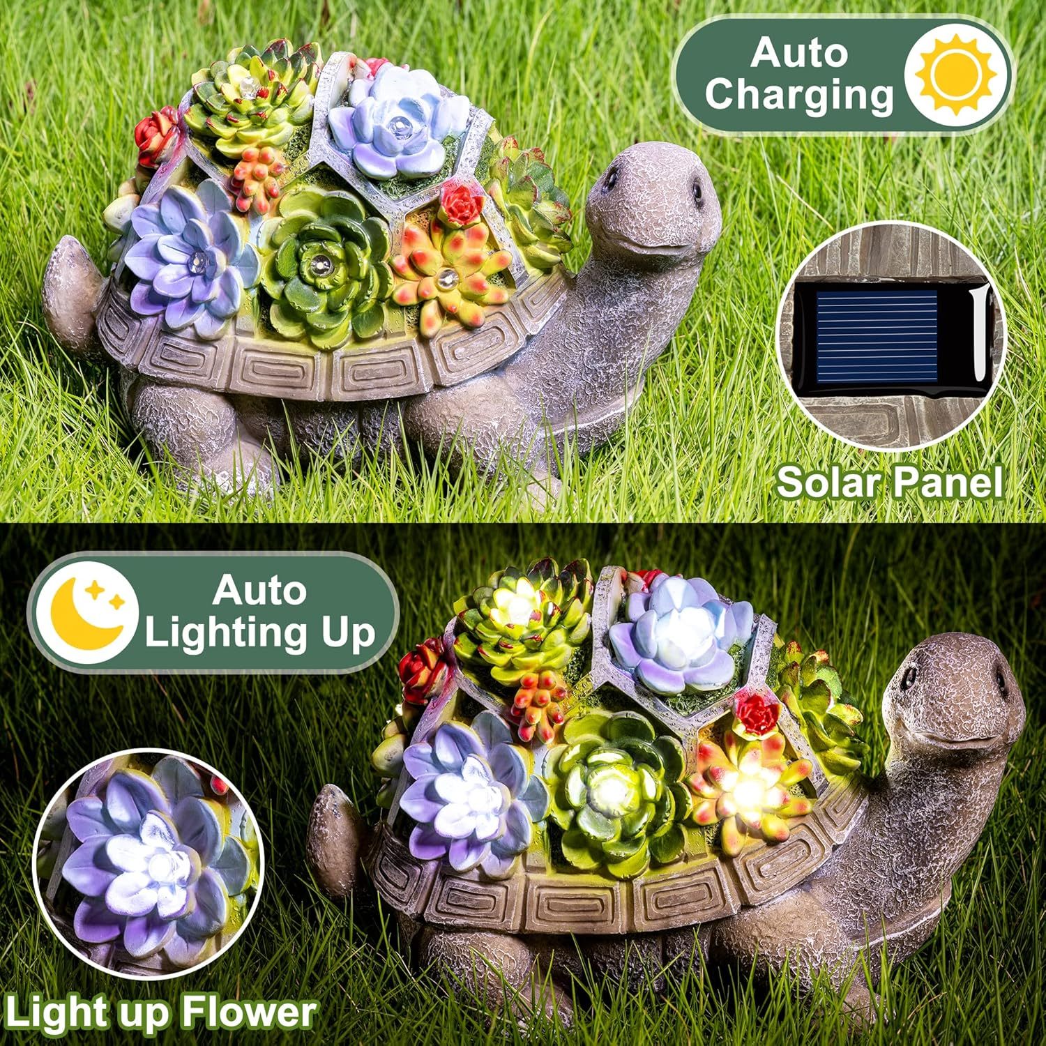 11.5 Inch Solar Garden Statues Turtle Figurine Lights for Outside Garden Decor, Yard Decorations Outdoor Housewarming Gifts