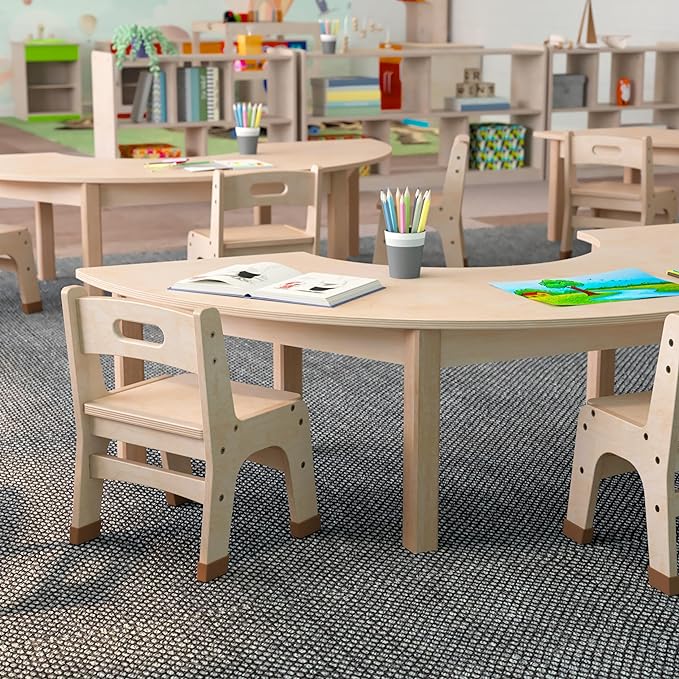 Commercial Grade Wooden Half Circle Preschool Classroom Activity Table