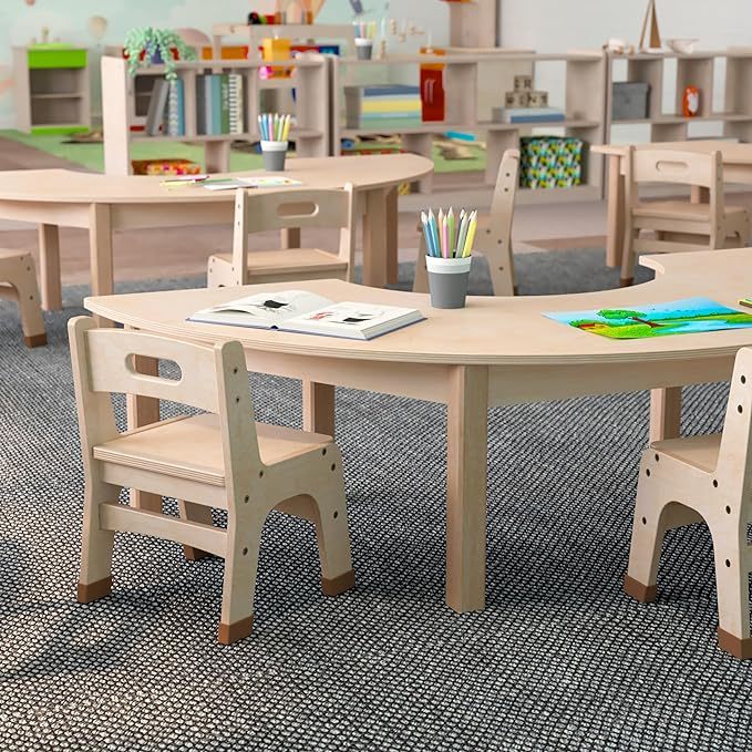 Commercial Grade Wooden Half Circle Preschool Classroom Activity Table