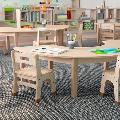 Commercial Grade Wooden Half Circle Preschool Classroom Activity Table