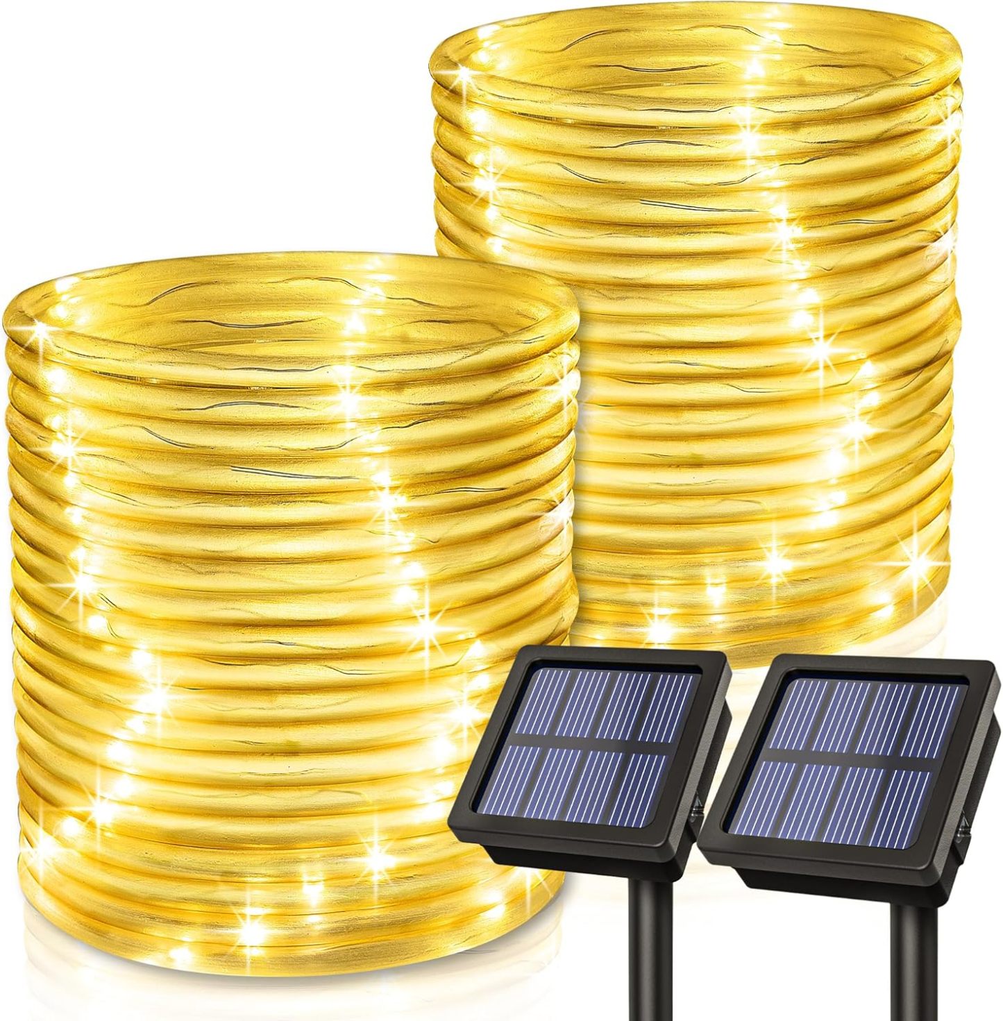 2 Pack Solar Rope Lights, Each with 100 LEDs 35.7 FT 8 Modes, Solar Rope Lights Outdoor Waterproof, Solar String Rope Lights for Outdoor Balcony Fence Patio Backyard Camping (Warm White)