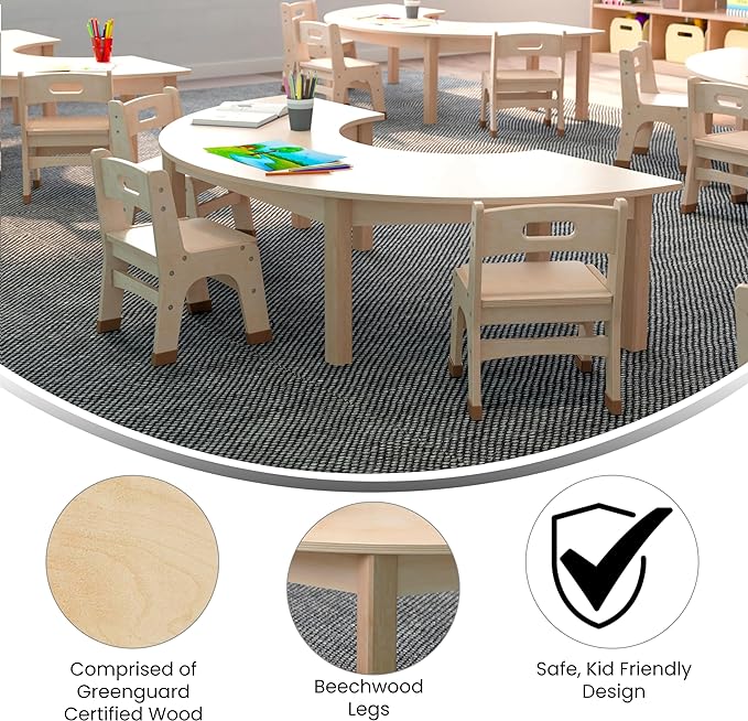 Commercial Grade Wooden Half Circle Preschool Classroom Activity Table