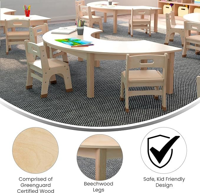 Commercial Grade Wooden Half Circle Preschool Classroom Activity Table