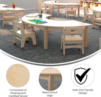 Commercial Grade Wooden Half Circle Preschool Classroom Activity Table