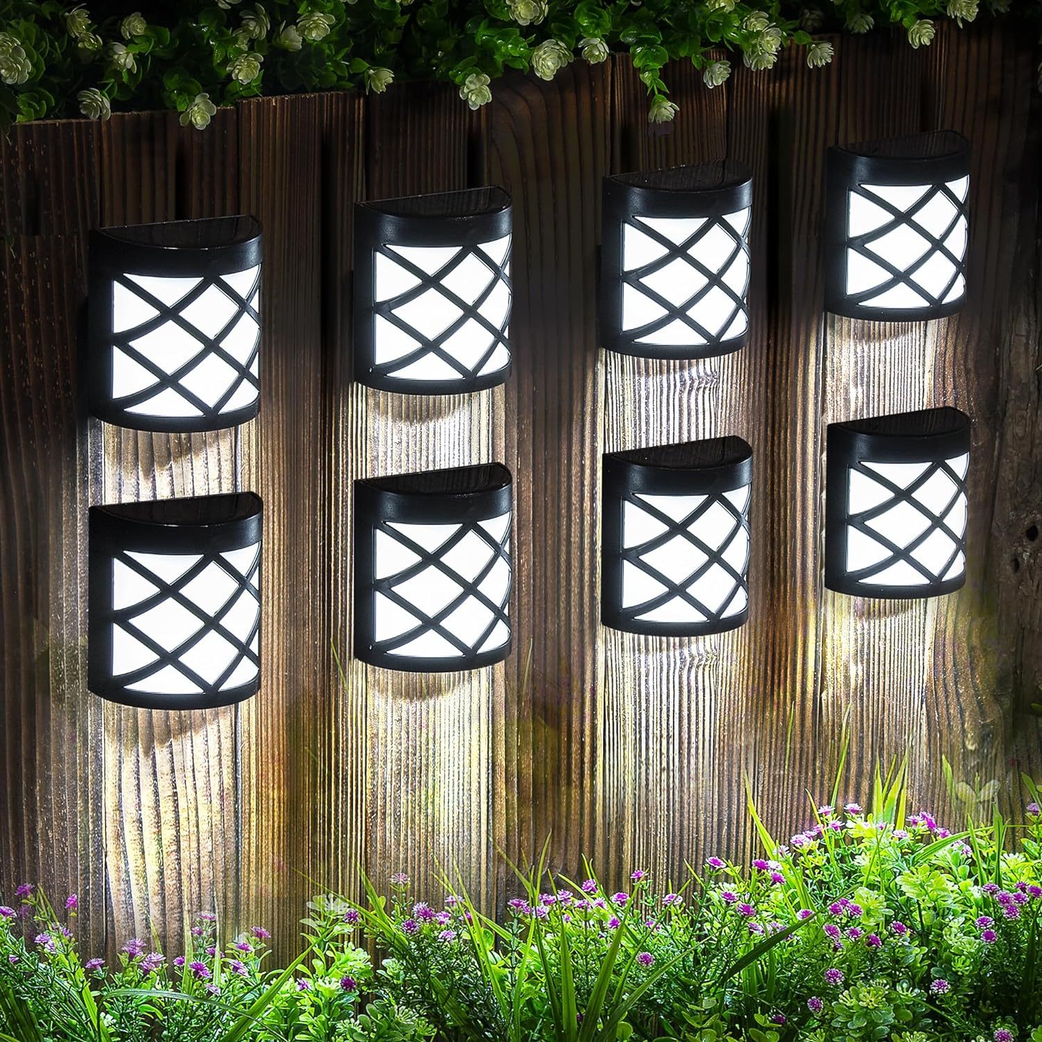 8 Pack Solar Fence Lights, Solar Deck Lights, Waterproof Auto Decorative Outdoor Solar Wall Lights for Deck, Patio, Stairs, Yard, Path and Driveway (Cold White)