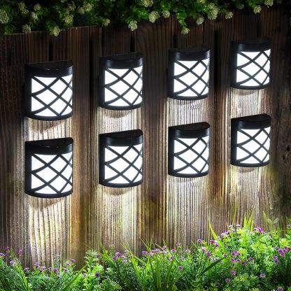 8 Pack Solar Fence Lights, Solar Deck Lights, Waterproof Auto Decorative Outdoor Solar Wall Lights for Deck, Patio, Stairs, Yard, Path and Driveway (Cold White)