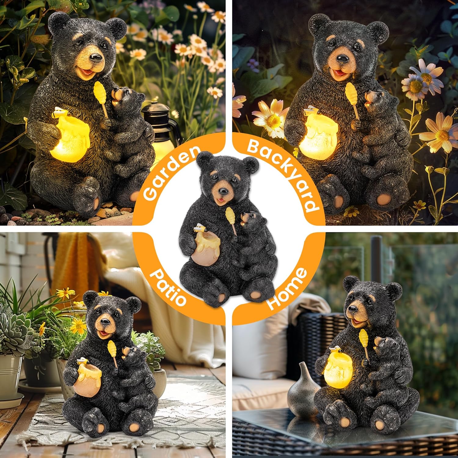 Solar Garden Statues Loving Bear Figurine Lights for Outside, Yard Decorations Outdoor, Garden Decor Unique Birthday Housewarming Gifts