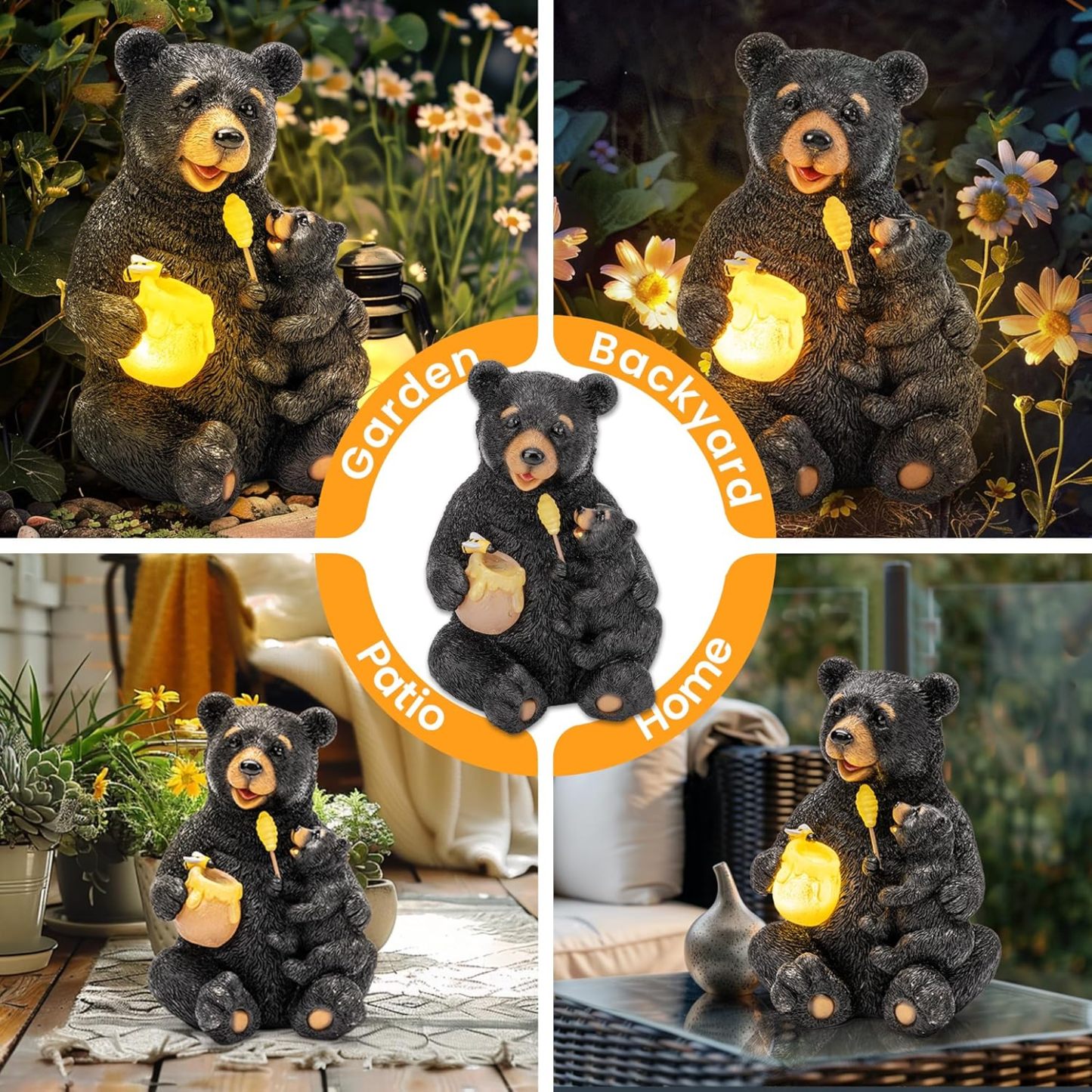 Solar Garden Statues Loving Bear Figurine Lights for Outside, Yard Decorations Outdoor, Garden Decor Unique Birthday Housewarming Gifts