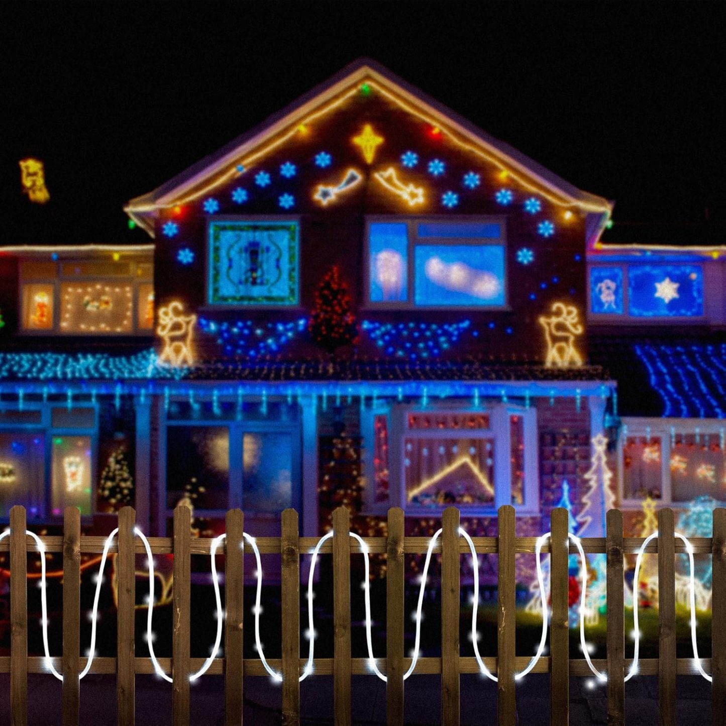 2 Pack Solar Rope Lights, Each with 100 LEDs 35.7 FT 8 Modes, Solar Rope Lights Outdoor Waterproof, Solar String Rope Lights for Outdoor Balcony Fence Patio Backyard Camping (Cool White)