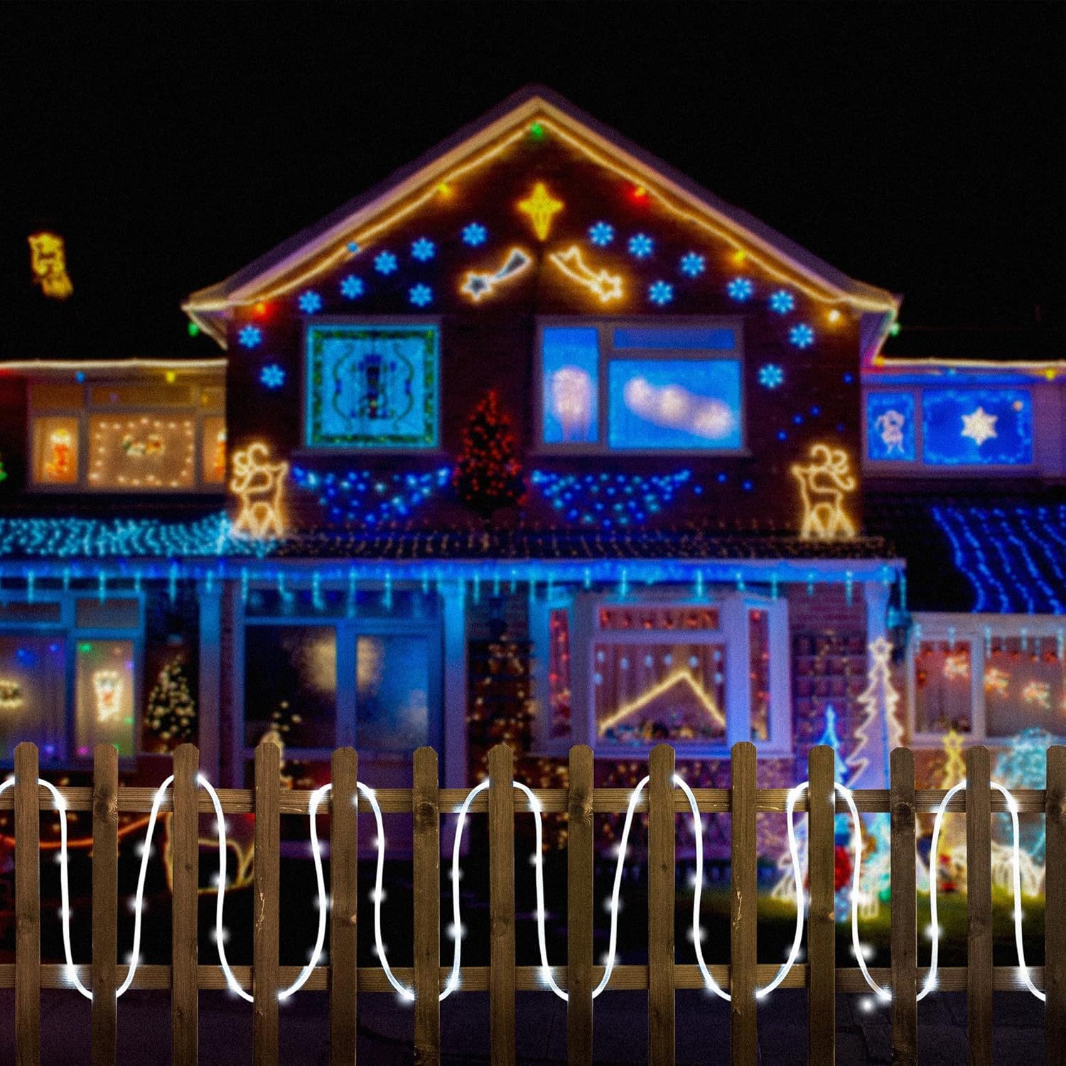 2 Pack Solar Rope Lights, Each with 100 LEDs 35.7 FT 8 Modes, Solar Rope Lights Outdoor Waterproof, Solar String Rope Lights for Outdoor Balcony Fence Patio Backyard Camping (Cool White)