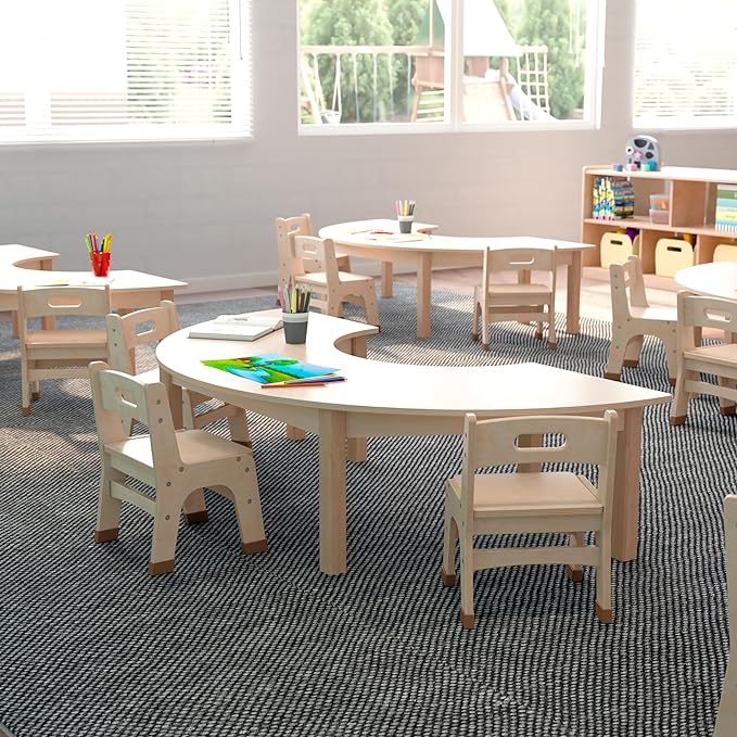 Commercial Grade Wooden Half Circle Preschool Classroom Activity Table