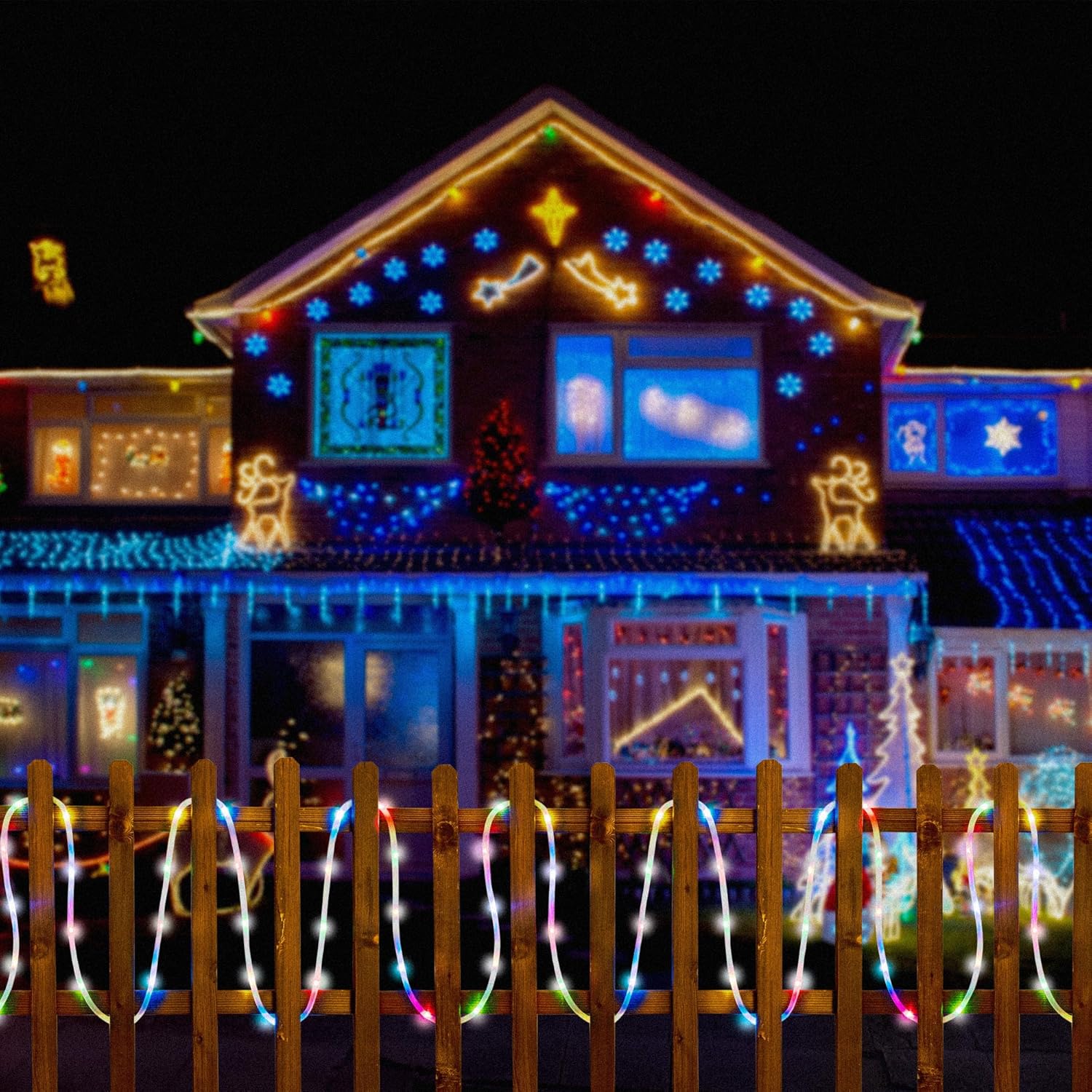 2 Pack Solar Rope Lights, Each with 100 LEDs 35.7 FT 8 Modes, Solar Rope Lights Outdoor Waterproof, Solar String Rope Lights for Outdoor Balcony Fence Patio Backyard Camping(Multicolor)