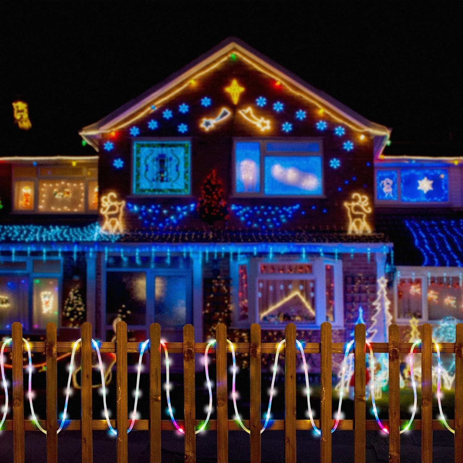 2 Pack Solar Rope Lights, Each with 100 LEDs 35.7 FT 8 Modes, Solar Rope Lights Outdoor Waterproof, Solar String Rope Lights for Outdoor Balcony Fence Patio Backyard Camping(Multicolor)